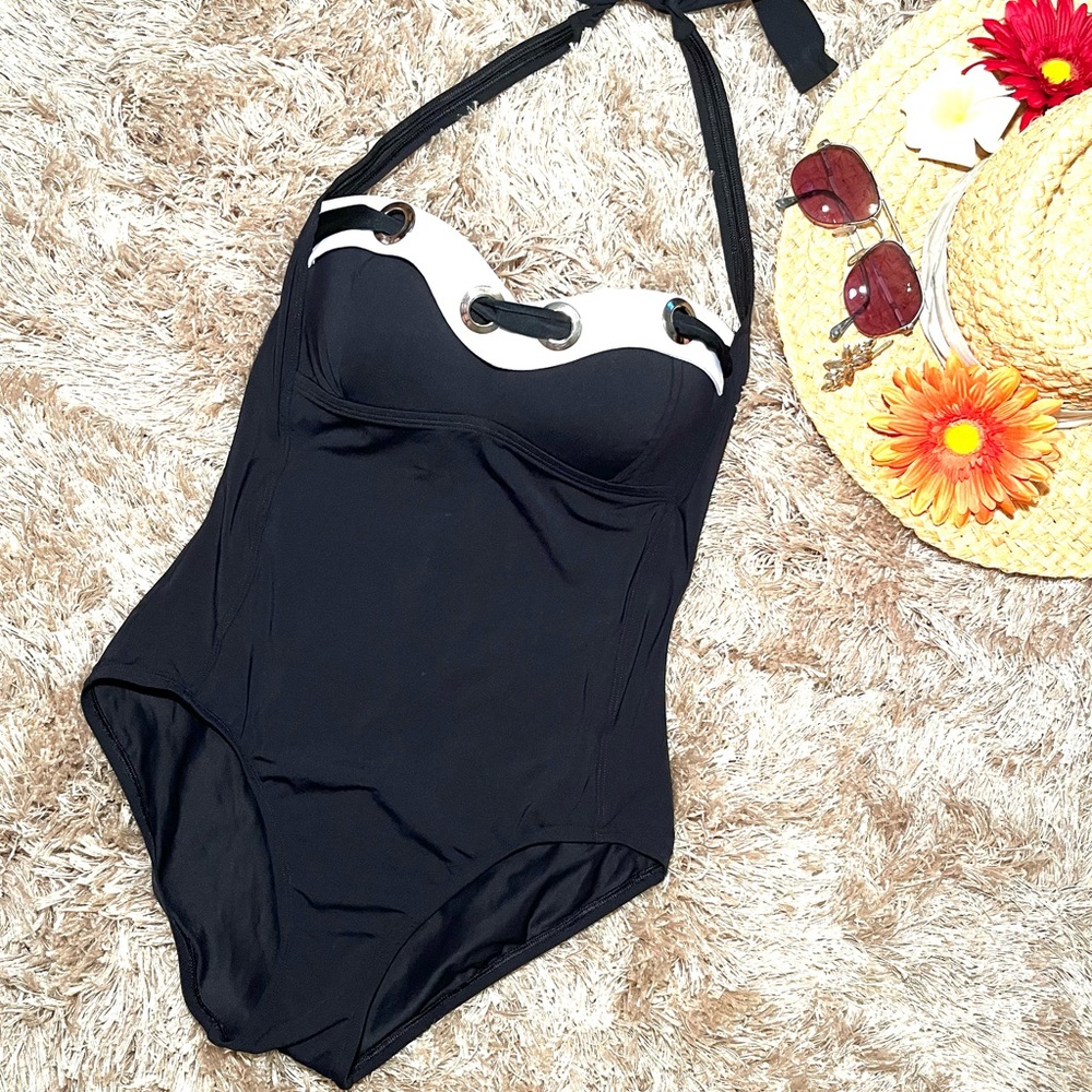 Black & White One-Piece 50’s Inspired Bombshell Swimsuit